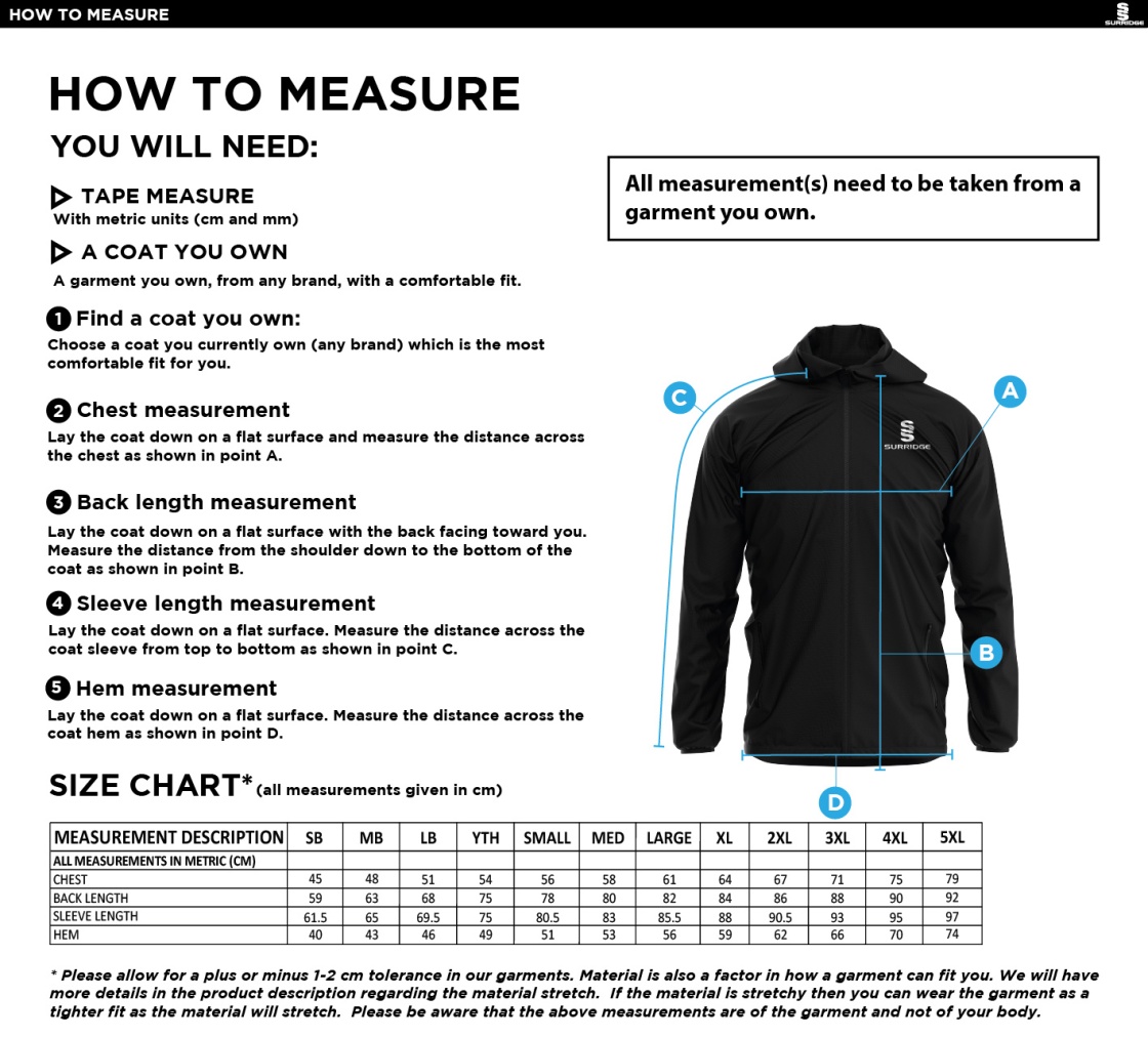 Box Hill School Staff Dual Full Zip Training Jacket : Black - Size Guide