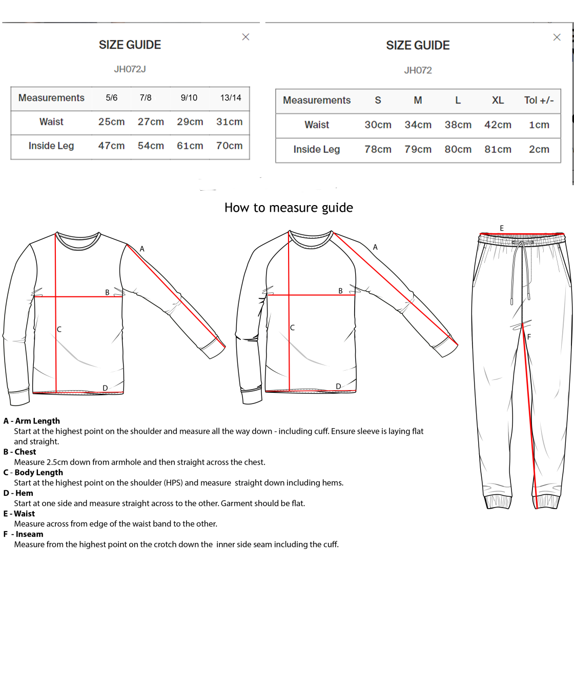 Cuffed Sweatpants - Size Guide