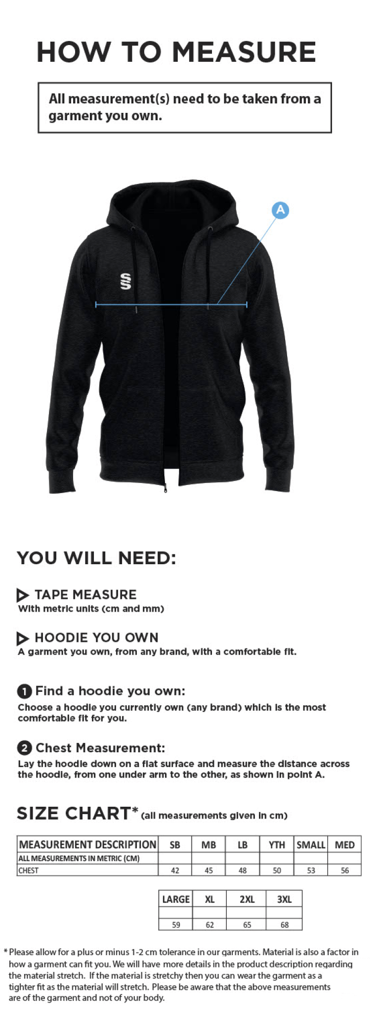 Box Hill School Staff Dual Full Zip Hoody : Black - Size Guide