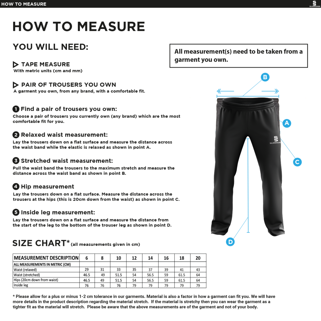 Box Hill School Staff Women's Poplin Track Pant : Black - Size Guide