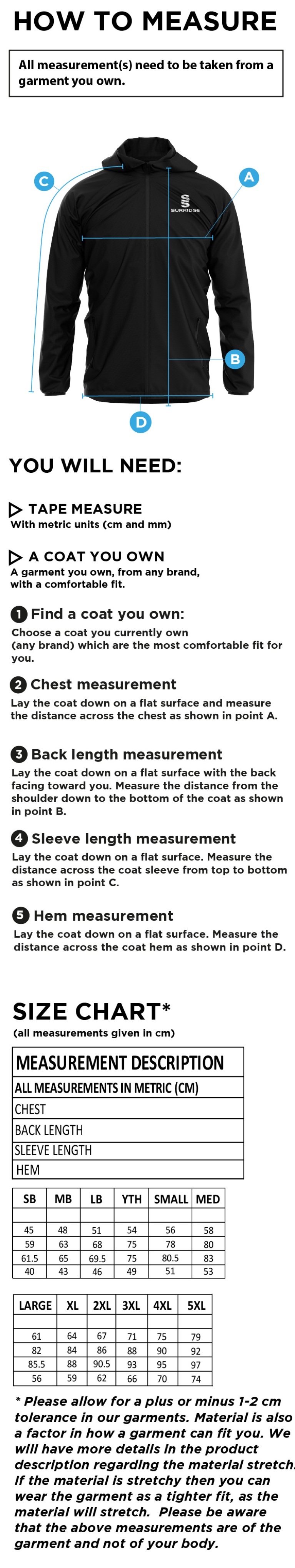 Box Hill School Staff Dual Full Zip Training Jacket : Black - Size Guide