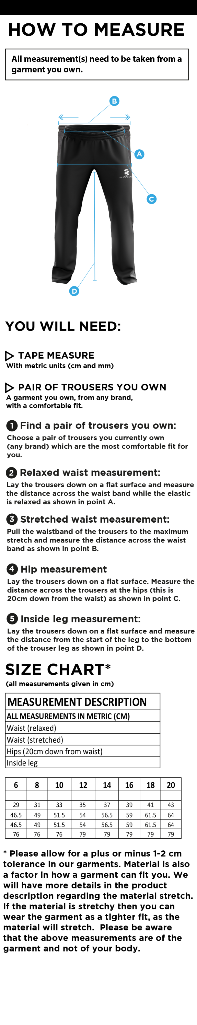 Box Hill School Staff Women's Poplin Track Pant : Black - Size Guide