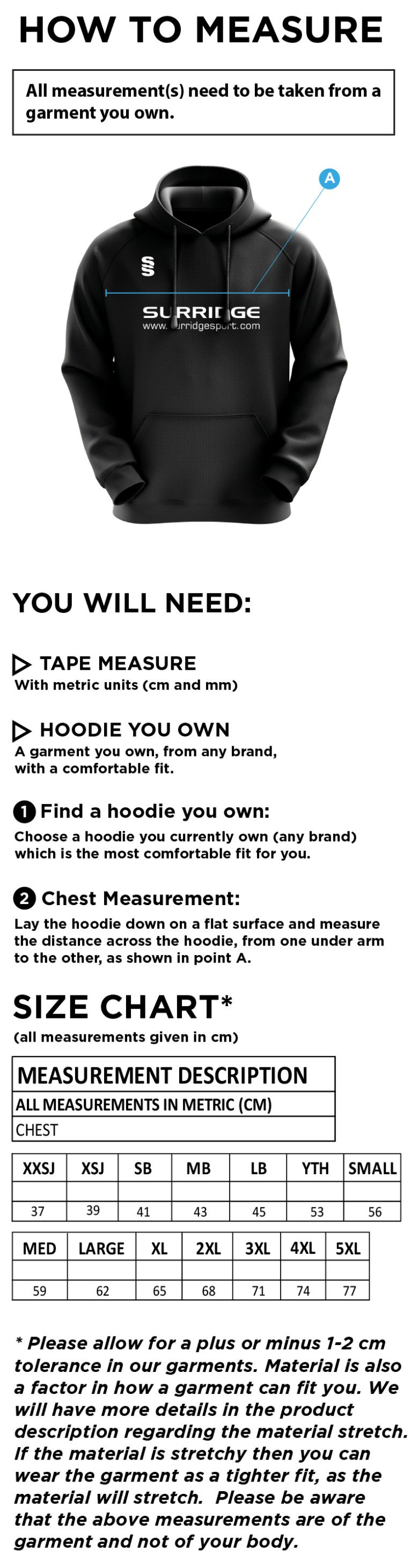 Box Hill School Staff Fuse Hoody : Black / White - Size Guide
