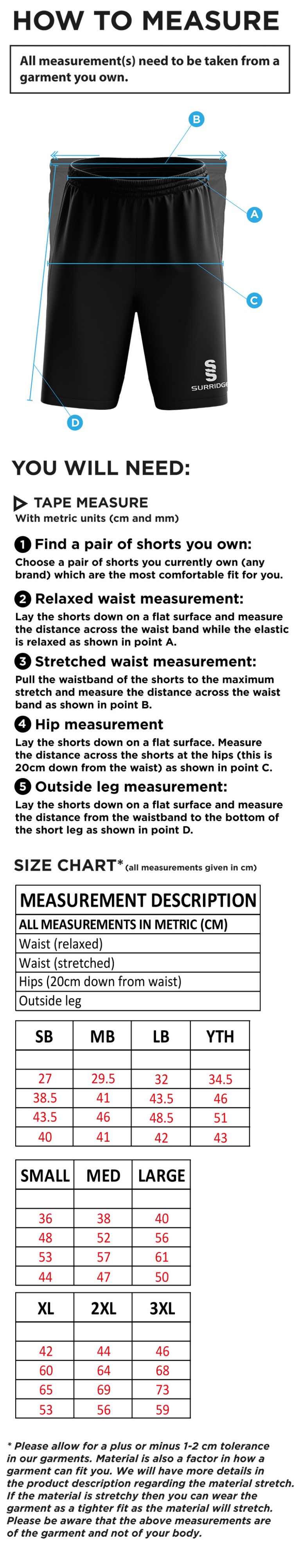 Box Hill School Staff Blade Shorts : Black - Size Guide