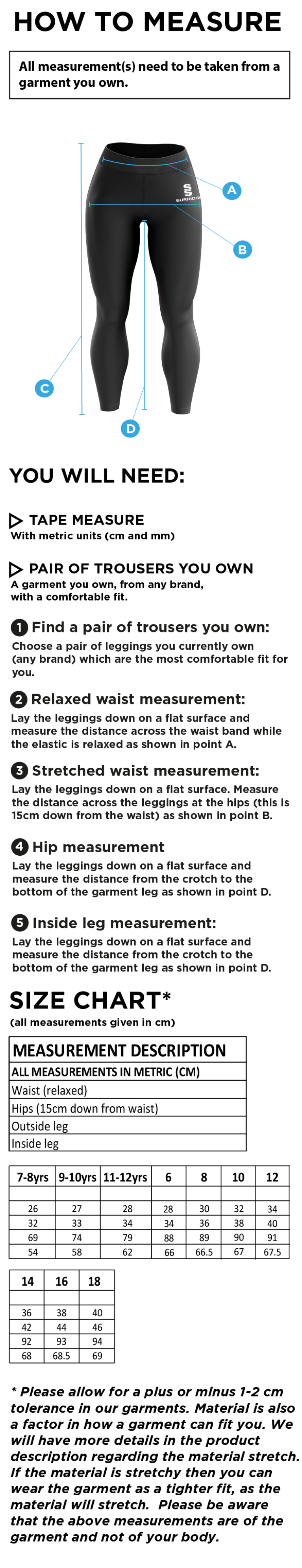 Box Hill School Staff Performance Full Length Leggings : Black - Size Guide