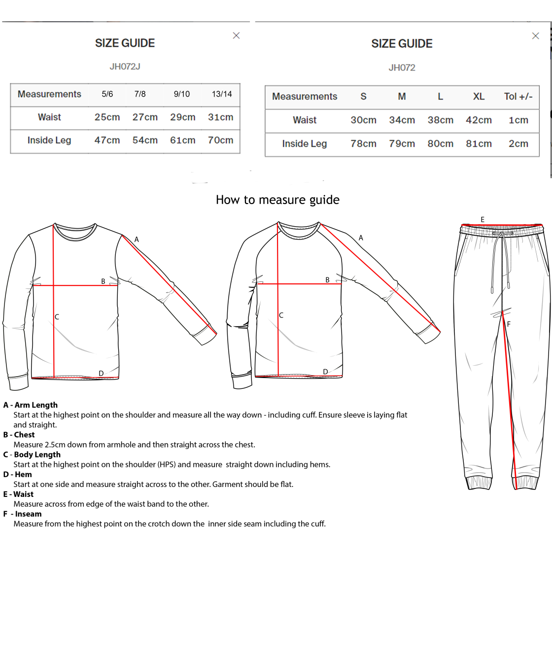Cuffed Sweatpants - Size Guide