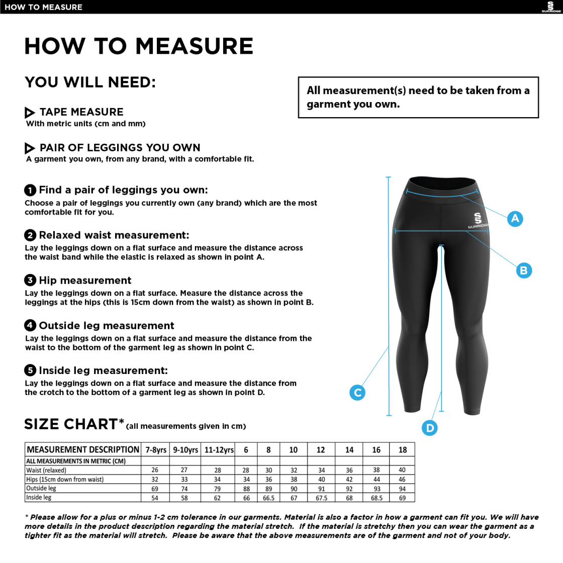 Box Hill School Staff Performance Full Length Leggings : Black - Size Guide