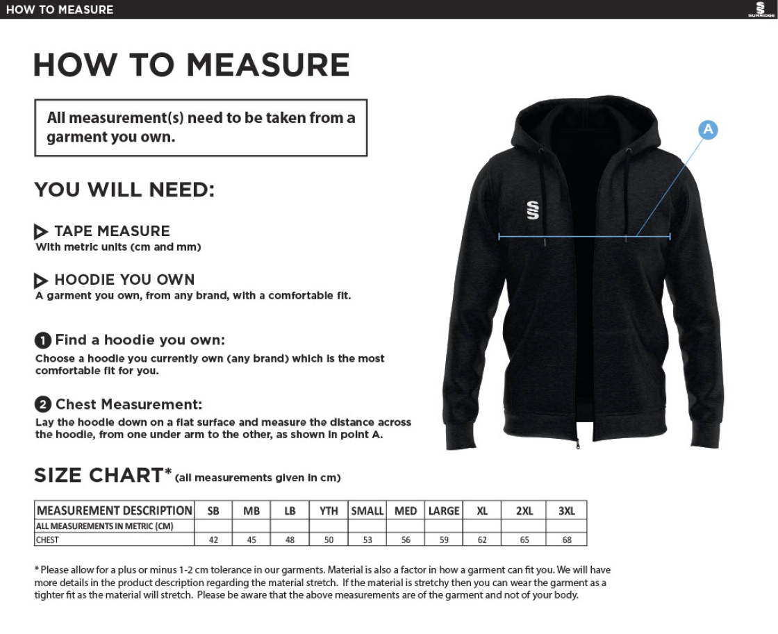 Box Hill School Staff Dual Full Zip Hoody : Black - Size Guide